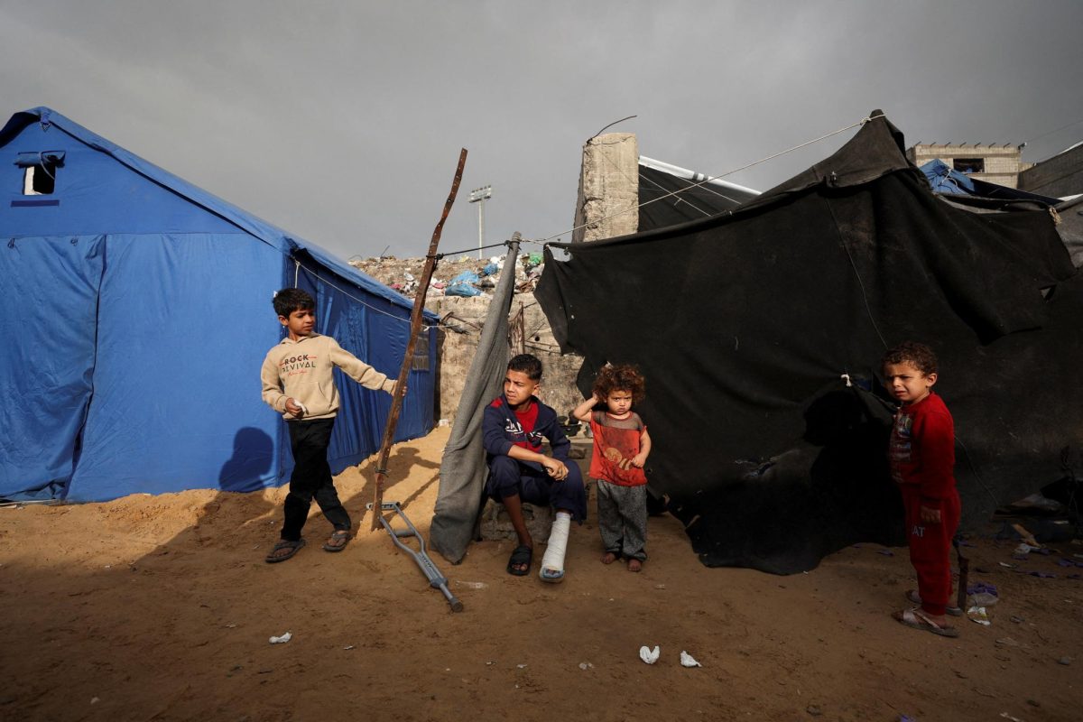 Displaced Palestinian children gather at a tent camp in Gaza City, February 3, 2026. REUTERS/Dawoud Abu Alkas
