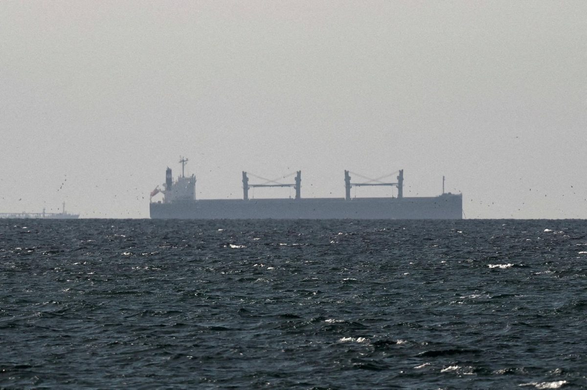 A cargo ship in the Gulf, near the Strait of Hormuz, as seen from northern Ras al-Khaimah, near the border with Oman’s Musandam governance, amid the U.S.-Israeli conflict with Iran, in United Arab Emirates, March 11, 2026. REUTERS/Stringer